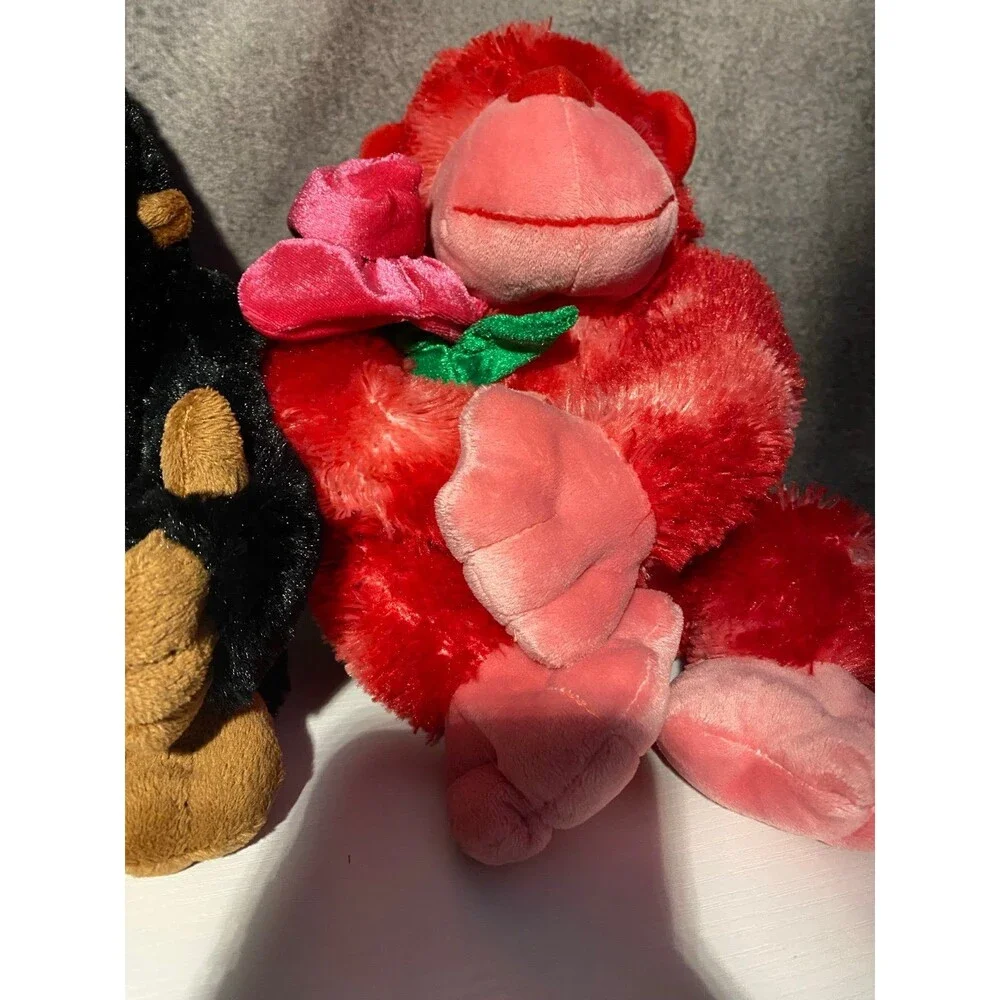 Lot of 2 Valentine’s Day Monkey Stuffed Animal Plush w/ Rose Small 6-14 in